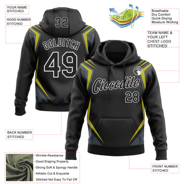 Custom Stitched Black Yellow-White 3D Pattern Design Sportswear Pullover Sweatshirt Hoodie