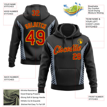 Custom Stitched Black Red Gray-Gold 3D Pattern Design Sportswear Pullover Sweatshirt Hoodie