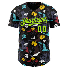Загрузить изображение в средство просмотра галереи, Custom Black Neon Green 3D Halloween Skull Pumpkin Doodle Party Costume Ideas Authentic Baseball Jersey
