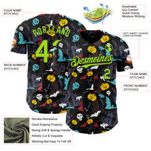 Загрузить изображение в средство просмотра галереи, Custom Black Neon Green 3D Halloween Skull Pumpkin Doodle Party Costume Ideas Authentic Baseball Jersey