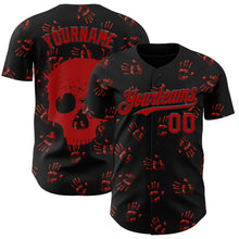 Load image into Gallery viewer, Custom Black Red 3D Halloween Skull Horror Night Trick Treat Party Costume Ideas Authentic Baseball Jersey
