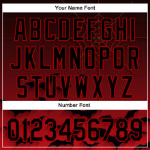 Load image into Gallery viewer, Custom Black Red 3D Halloween Spider Net Bats Party Costume Ideas Authentic Baseball Jersey