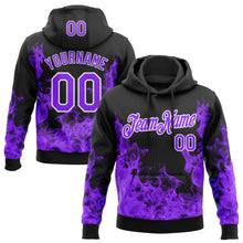 Load image into Gallery viewer, Custom Stitched Black Purple-White 3D Pattern Design Flame Sports Pullover Sweatshirt Hoodie