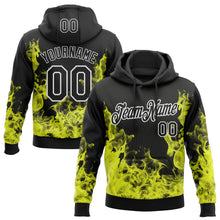 Load image into Gallery viewer, Custom Stitched Black Yellow-White 3D Pattern Design Flame Sports Pullover Sweatshirt Hoodie