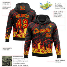 Load image into Gallery viewer, Custom Stitched Black Red-Yellow 3D Pattern Design Flame Sports Pullover Sweatshirt Hoodie