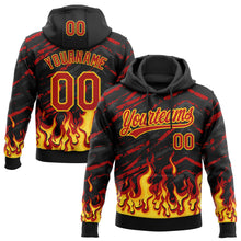 Load image into Gallery viewer, Custom Stitched Black Red-Yellow 3D Pattern Design Flame Sports Pullover Sweatshirt Hoodie