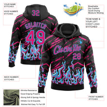 Load image into Gallery viewer, Custom Stitched Black Hot Pink-Sky Blue 3D Pattern Design Flame Sports Pullover Sweatshirt Hoodie