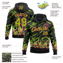 Загрузить изображение в средство просмотра галереи, Custom Stitched Black Neon Green Hot Pink-White 3D Pattern Design Flame Sports Pullover Sweatshirt Hoodie