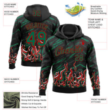 Load image into Gallery viewer, Custom Stitched Black Kelly Green Red-White 3D Pattern Design Flame Sports Pullover Sweatshirt Hoodie