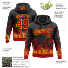 Load image into Gallery viewer, Custom Stitched Black Red-Gold 3D Pattern Design Flame Sports Pullover Sweatshirt Hoodie