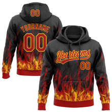 Load image into Gallery viewer, Custom Stitched Black Red-Gold 3D Pattern Design Flame Sports Pullover Sweatshirt Hoodie