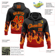 Laden Sie das Bild in den Galerie-Viewer, Custom Stitched Black Red-Yellow 3D Pattern Design Flame Sports Pullover Sweatshirt Hoodie
