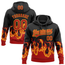 Laden Sie das Bild in den Galerie-Viewer, Custom Stitched Black Red-Yellow 3D Pattern Design Flame Sports Pullover Sweatshirt Hoodie