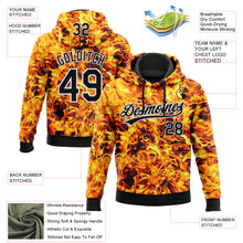 Load image into Gallery viewer, Custom Stitched Black Yellow-White 3D Pattern Design Flame Sports Pullover Sweatshirt Hoodie
