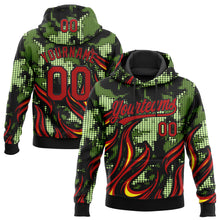 Load image into Gallery viewer, Custom Stitched Black Red Green-Yellow 3D Pattern Design Flame Sports Pullover Sweatshirt Hoodie