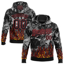 Load image into Gallery viewer, Custom Stitched Black Yellow Red-White 3D Pattern Design Flame Sports Pullover Sweatshirt Hoodie