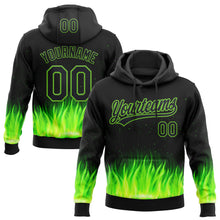 Load image into Gallery viewer, Custom Stitched Black Neon Green 3D Pattern Design Flame Sports Pullover Sweatshirt Hoodie