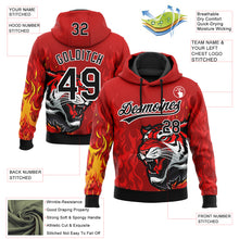 Load image into Gallery viewer, Custom Stitched Red Black Yellow-White 3D Pattern Design Flame Tiger Sports Pullover Sweatshirt Hoodie