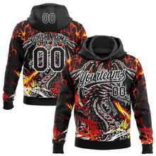 Load image into Gallery viewer, Custom Stitched Black Red Yellow-White 3D Pattern Design Flame Dragon Sports Pullover Sweatshirt Hoodie