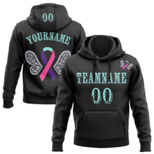 Load image into Gallery viewer, Custom Black Ice Blue 3D Thyroid Cancer World Cancer Day Ribbon Support Sports Pullover Sweatshirt Hoodie