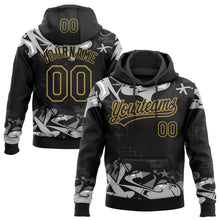 Load image into Gallery viewer, Custom Stitched Black Gray Old Gold-White 3D Graffiti Splash Street Art Sports Pullover Sweatshirt Hoodie
