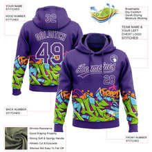 Load image into Gallery viewer, Custom Stitched Purple White 3D Graffiti Splash Street Art Sports Pullover Sweatshirt Hoodie