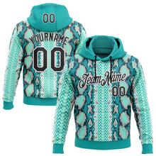 Laden Sie das Bild in den Galerie-Viewer, Custom Stitched Aqua Black-White 3D Pattern Design Snake Skin Print Sportswear Pullover Sweatshirt Hoodie