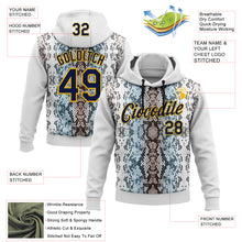 Laden Sie das Bild in den Galerie-Viewer, Custom Stitched White Navy Black Blue-Gold 3D Pattern Design Snake Skin Print Sportswear Pullover Sweatshirt Hoodie