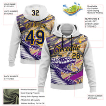 Laden Sie das Bild in den Galerie-Viewer, Custom Stitched White Navy Purple Black-Gold 3D Pattern Design Snake Skin Print Sportswear Pullover Sweatshirt Hoodie