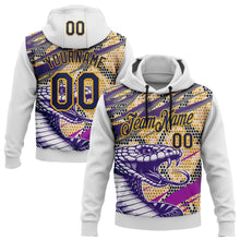 Laden Sie das Bild in den Galerie-Viewer, Custom Stitched White Navy Purple Black-Gold 3D Pattern Design Snake Skin Print Sportswear Pullover Sweatshirt Hoodie
