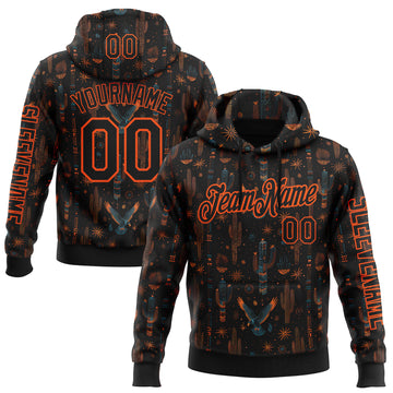 Custom Black Orange 3D Pattern Design Western Cowboy Tribal Ethnic Sports Pullover Sweatshirt Hoodie