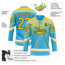 Загрузить изображение в средство просмотра галереи, Custom Sky Blue Yellow Black-White 3D Splash Hockey Lace Neck Jersey