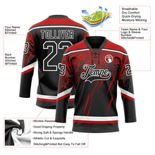 Laden Sie das Bild in den Galerie-Viewer, Custom Black Red-White 3D Splash Hockey Lace Neck Jersey