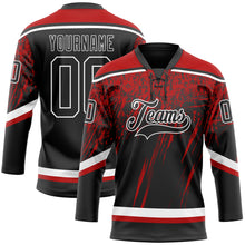 Laden Sie das Bild in den Galerie-Viewer, Custom Black Red-White 3D Splash Hockey Lace Neck Jersey