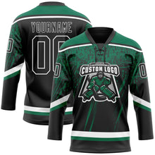 Загрузить изображение в средство просмотра галереи, Custom Black Kelly Green-White 3D Splash Hockey Lace Neck Jersey