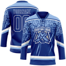 Laden Sie das Bild in den Galerie-Viewer, Custom Royal Light Blue-White 3D Splash Hockey Lace Neck Jersey