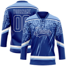 Laden Sie das Bild in den Galerie-Viewer, Custom Royal Light Blue-White 3D Splash Hockey Lace Neck Jersey