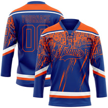 Charger l'image dans la galerie, Custom Royal Orange-White 3D Splash Hockey Lace Neck Jersey