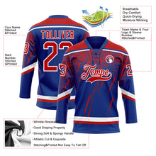 Laden Sie das Bild in den Galerie-Viewer, Custom Royal Red-White 3D Splash Hockey Lace Neck Jersey