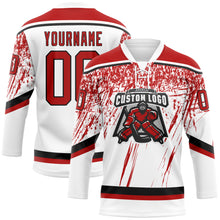 Загрузить изображение в средство просмотра галереи, Custom White Red-Black 3D Splash Hockey Lace Neck Jersey