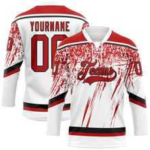Загрузить изображение в средство просмотра галереи, Custom White Red-Black 3D Splash Hockey Lace Neck Jersey