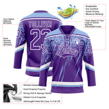Load image into Gallery viewer, Custom Purple Light Blue-White 3D Splash Hockey Lace Neck Jersey
