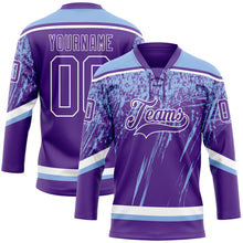 Load image into Gallery viewer, Custom Purple Light Blue-White 3D Splash Hockey Lace Neck Jersey