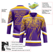 Load image into Gallery viewer, Custom Purple Yellow-White 3D Splash Hockey Lace Neck Jersey