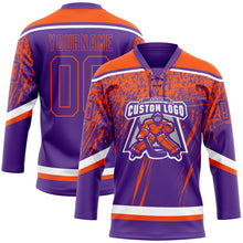Load image into Gallery viewer, Custom Purple Orange-White 3D Splash Hockey Lace Neck Jersey