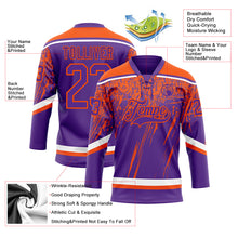 Load image into Gallery viewer, Custom Purple Orange-White 3D Splash Hockey Lace Neck Jersey