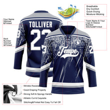 Load image into Gallery viewer, Custom Navy White-Gray 3D Splash Hockey Lace Neck Jersey
