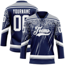 Load image into Gallery viewer, Custom Navy White-Gray 3D Splash Hockey Lace Neck Jersey