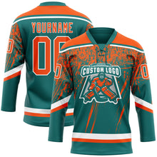 Загрузить изображение в средство просмотра галереи, Custom Teal Orange-White 3D Splash Hockey Lace Neck Jersey