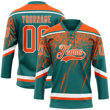 Загрузить изображение в средство просмотра галереи, Custom Teal Orange-White 3D Splash Hockey Lace Neck Jersey